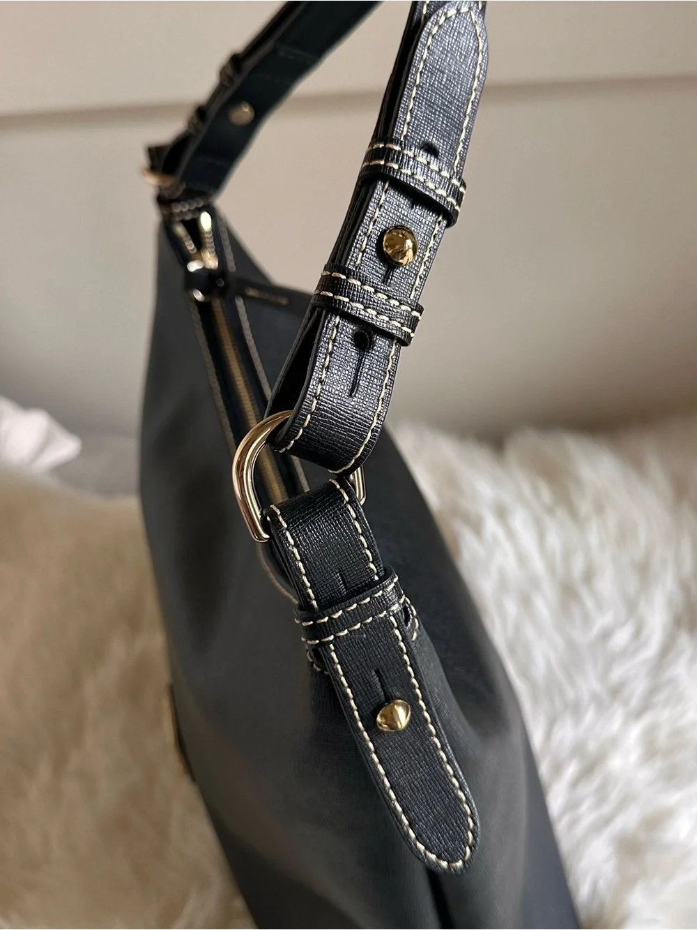Dooney & Bourke Black Saffiano Leather Shoulder Hobo with Gold Accent - Picture 6 of 13